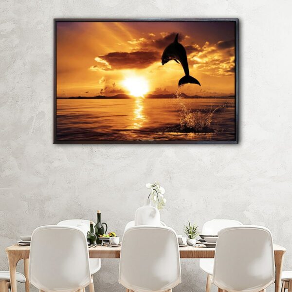 dolphin sunset floating frame canvas