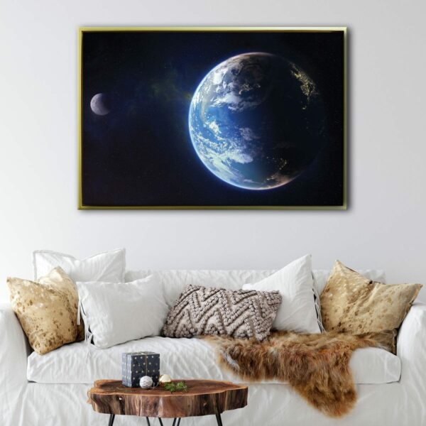 earth and moon floating frame canvas