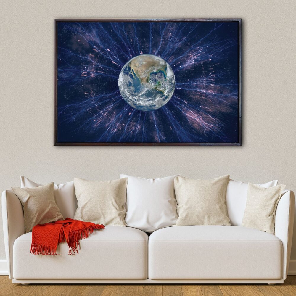 electric earth floating frame canvas