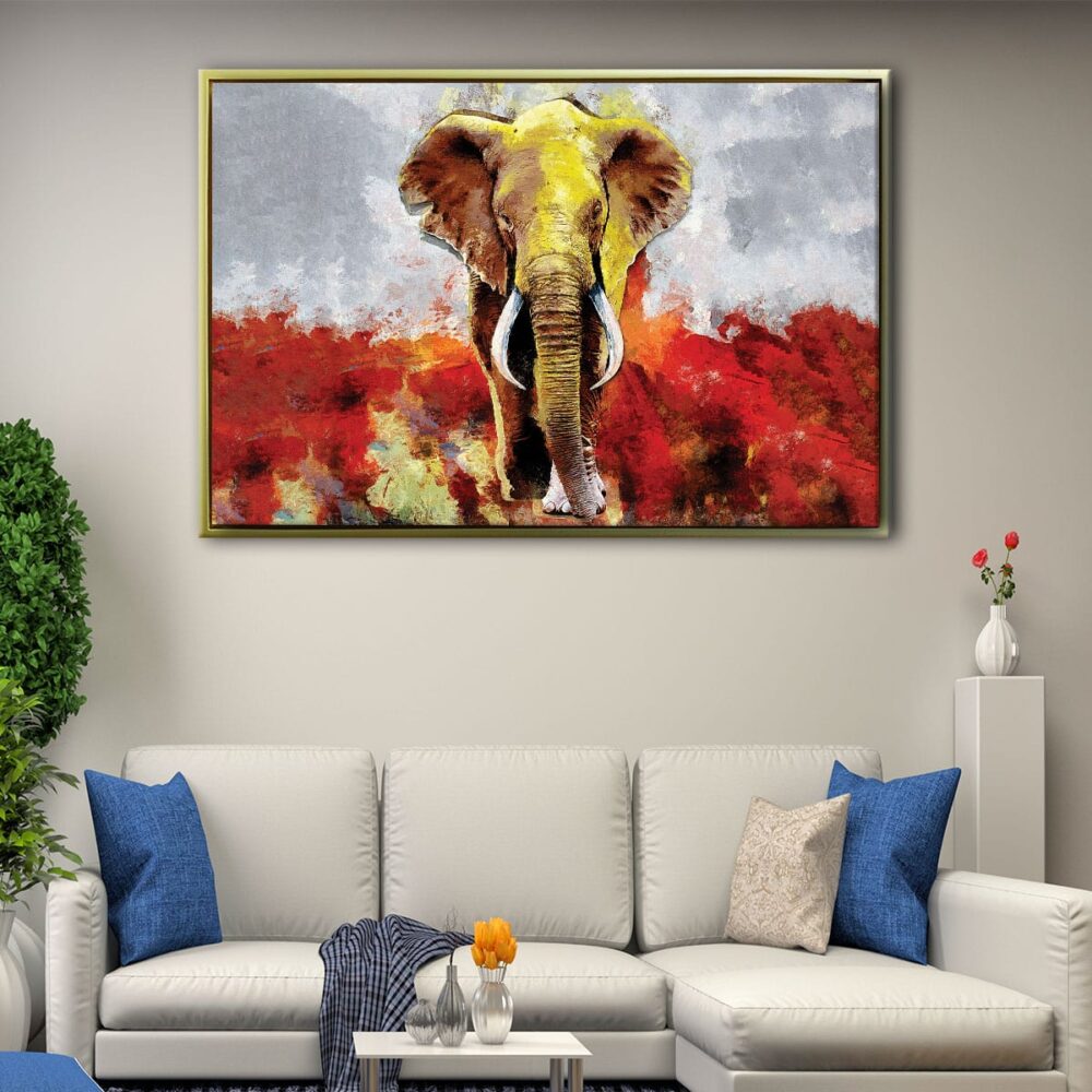 tableau grand éléphant  avec cadre flottant