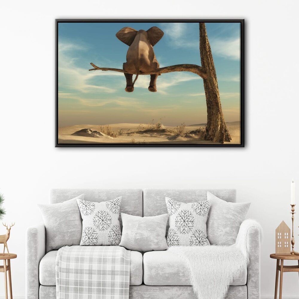 elephant on tree floating frame canvas