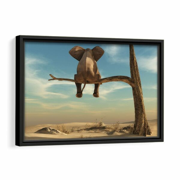 elephant on tree framed canvas black frame