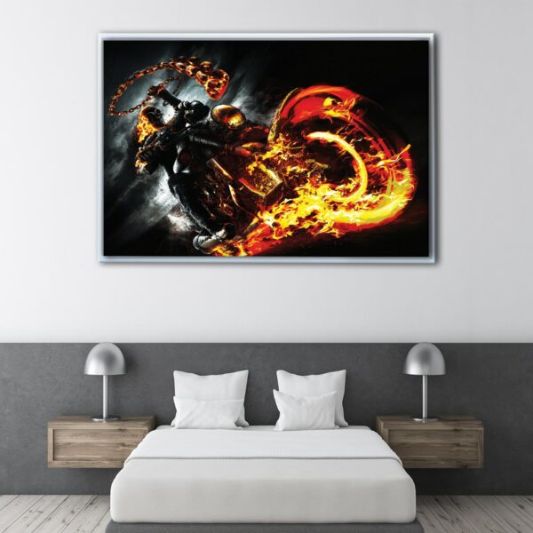 fire motorcycle floating frame canvas