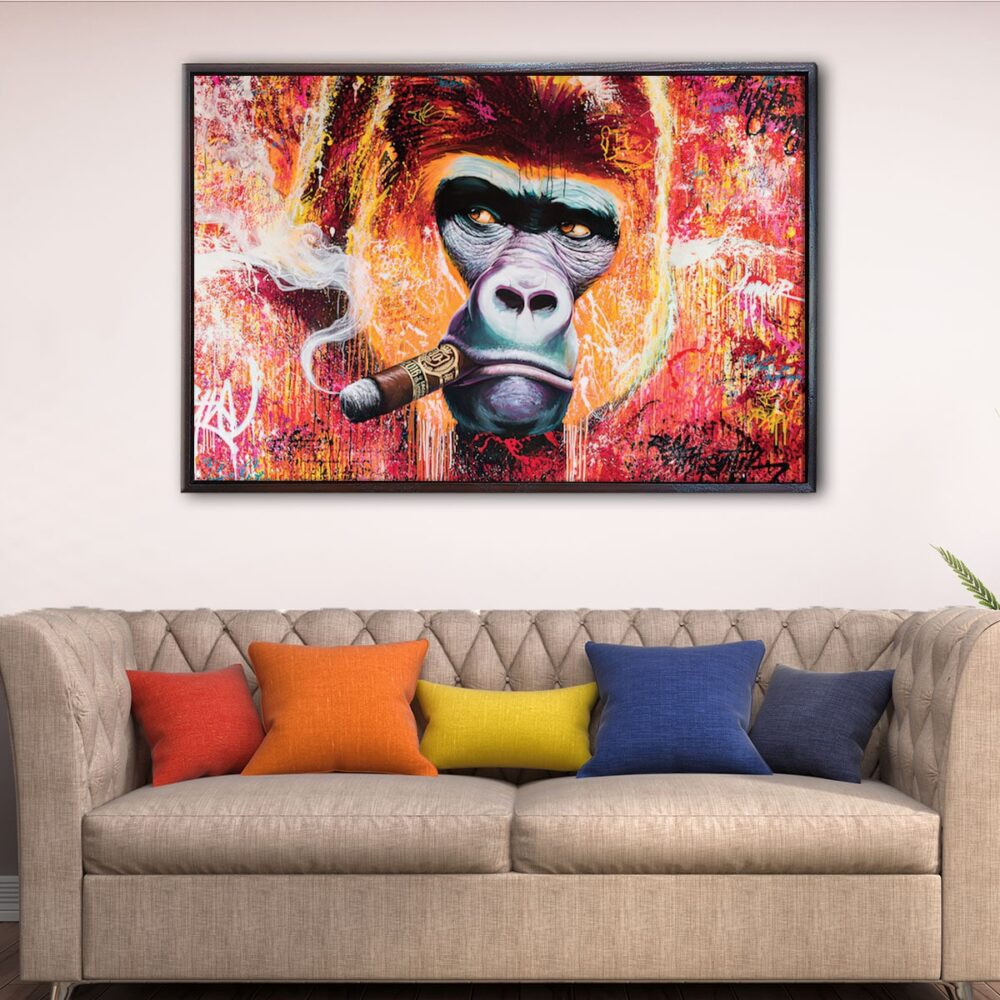 gorilla smoking cigar floating frame canvas