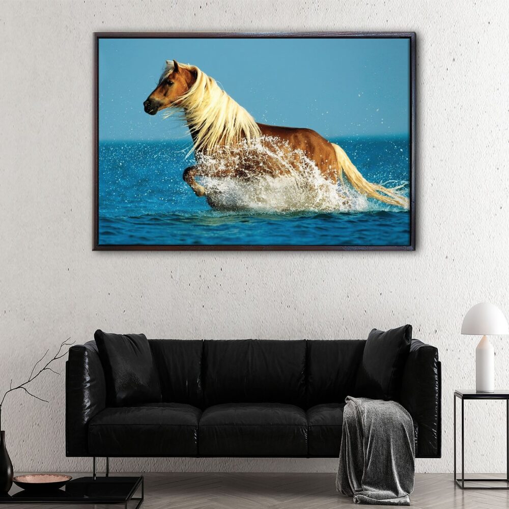 horse on beach floating frame canvas