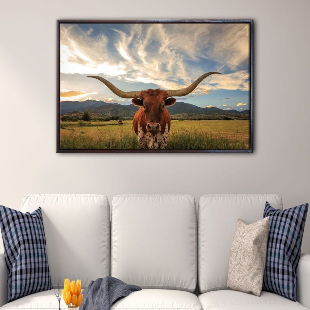 longhorn cow floating frame canvas