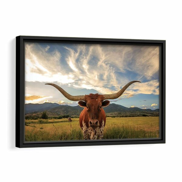 longhorn cow framed canvas black frame