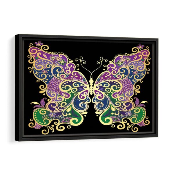 rainbow butterfuly framed canvas black frame