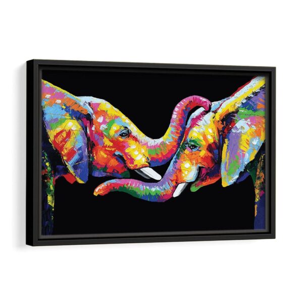 rainbow elephants framed canvas black frame