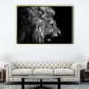 tableau lion en noir et blanc avec cadre flottant