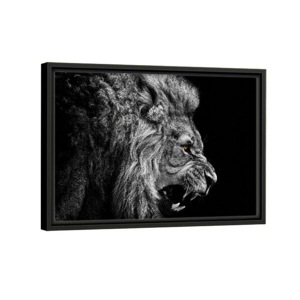 roaring lion framed canvas black frame