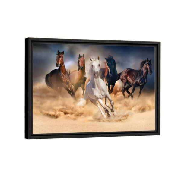 running horses framed canvas black frame