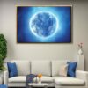 shiny blue moon floating frame canvas