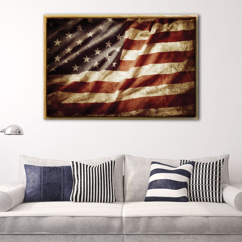 usa vintage flag floating frame canvas