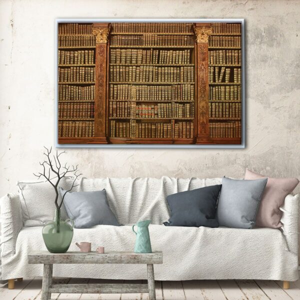 vintage bookshelf floating frame canvas