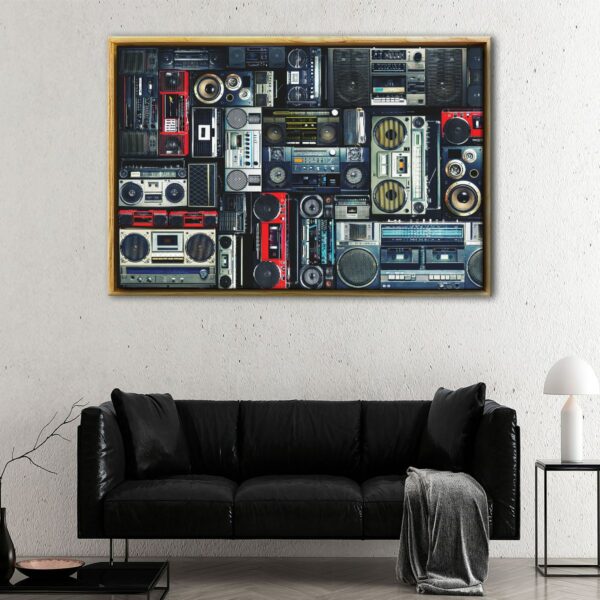 vintage boombox floating frame canvas