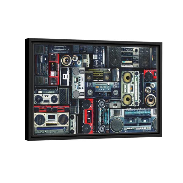 vintage boombox framed canvas black frame