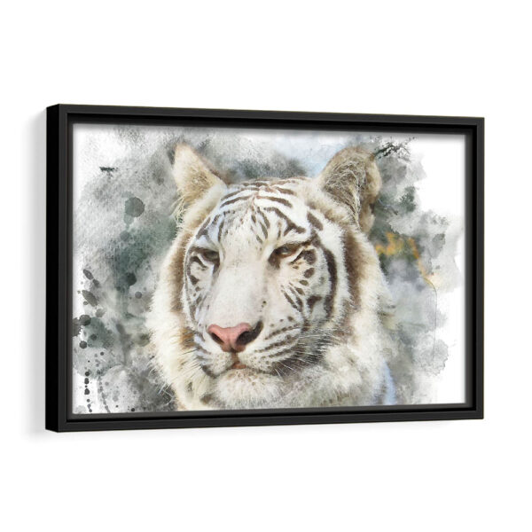 white tiger framed canvas black frame