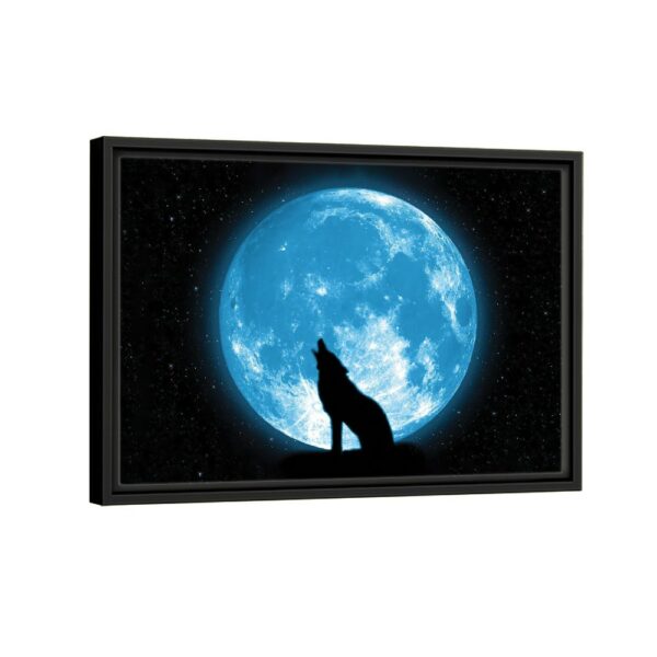 wolf blue moon framed canvas black frame