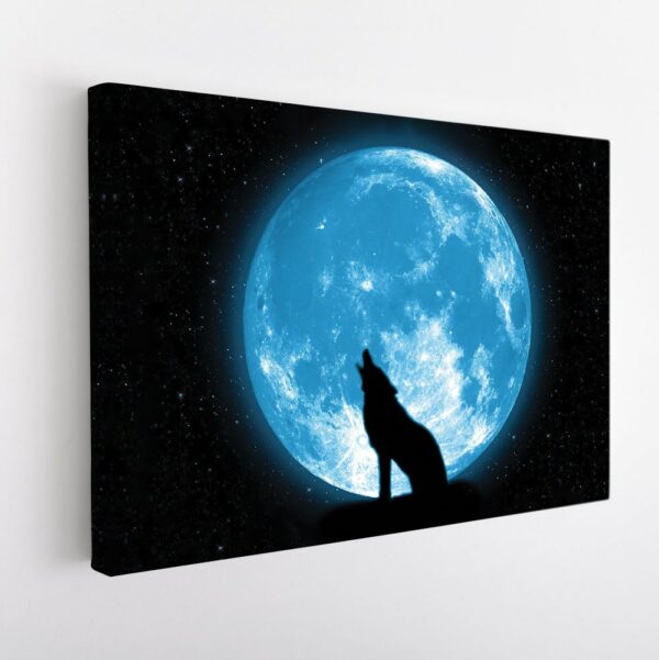 wolf blue moon stretched canvas