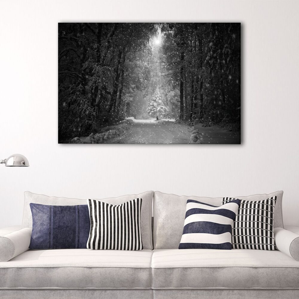 1 panels black and white forest canvas art