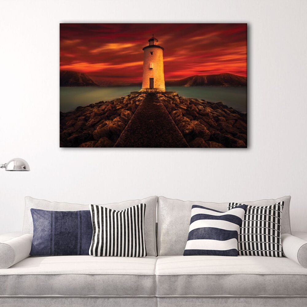 1 panels lighthouse in red canvas art