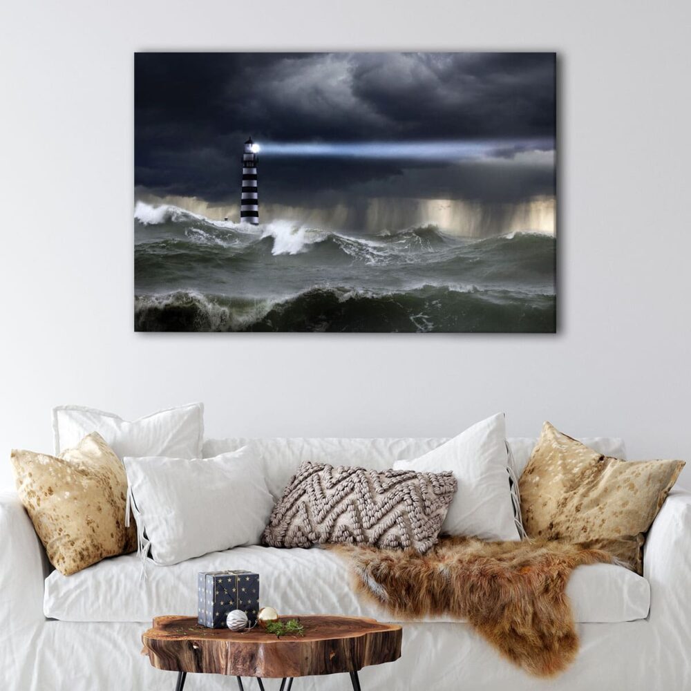 1 panels lighthouse in storm canvas art