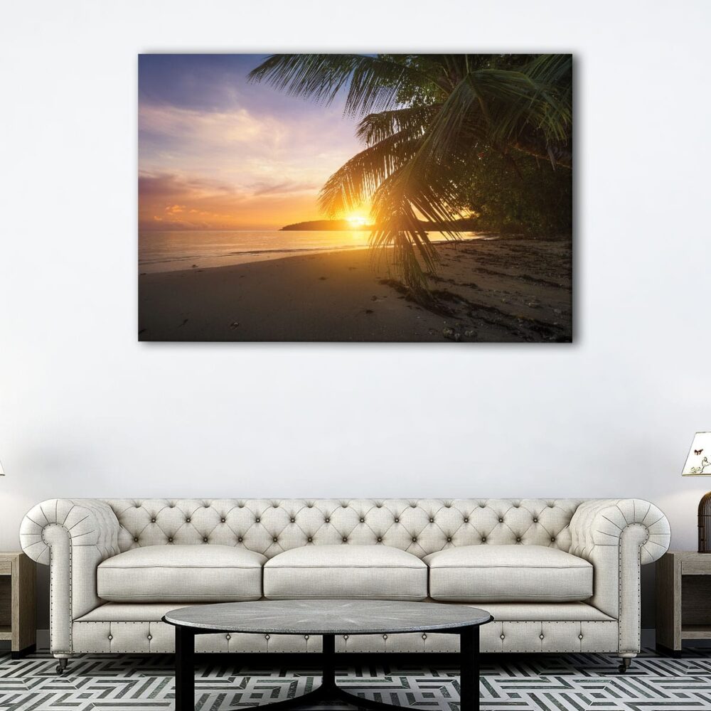 1 panels sunset behind palm canvas art