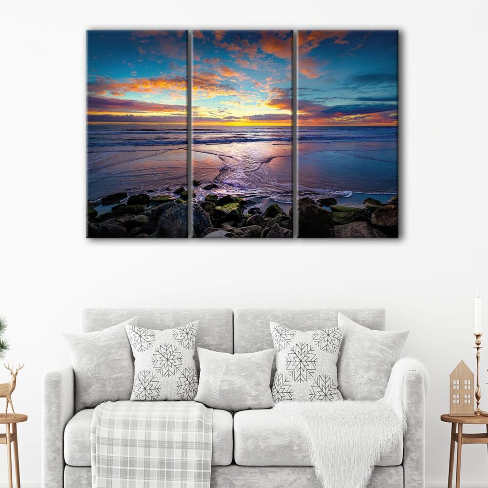 3 panels beach sunrise canvas art