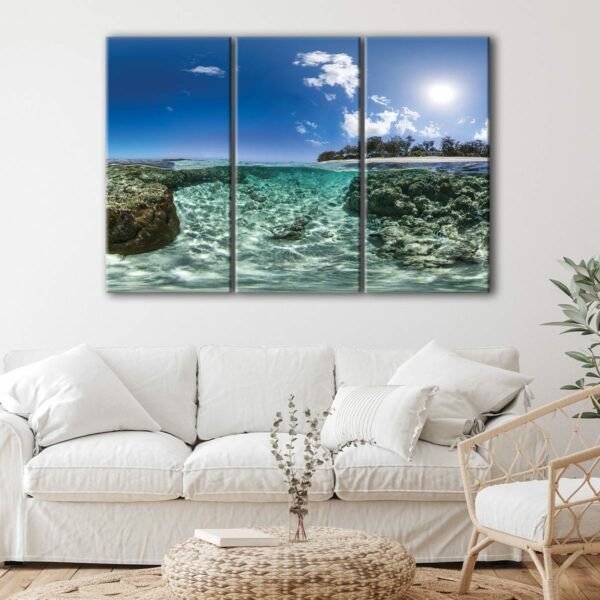 3 panels beach with rocks canvas art