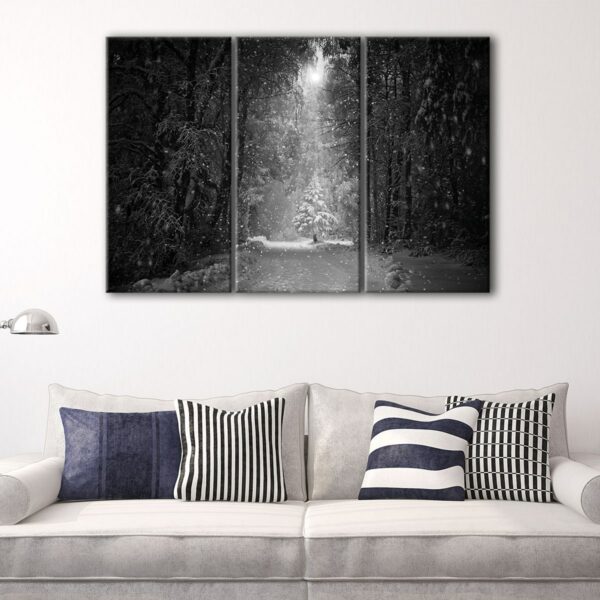 3 panels black and white forest canvas art