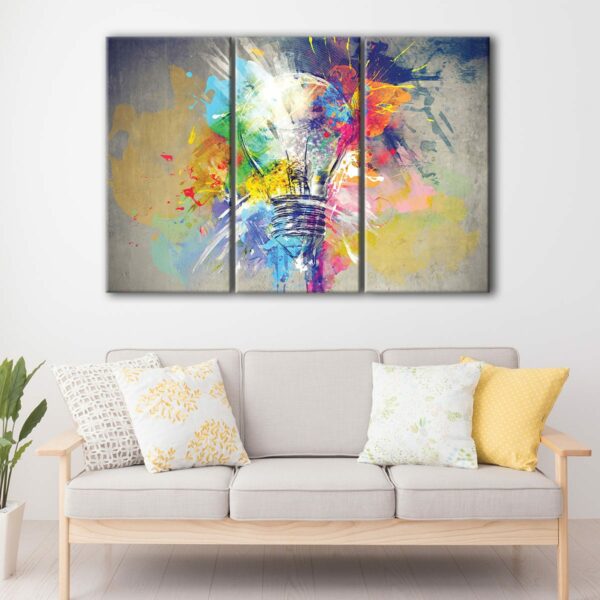 3 panels colorful light bulb canvas art