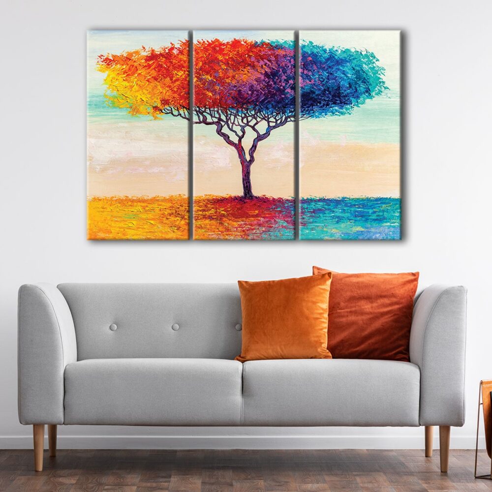 tableau tryptique arbre coloré