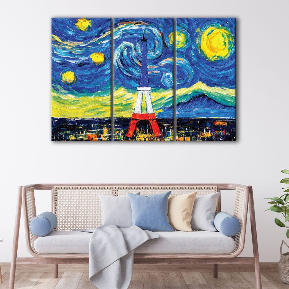 3 panels eiffel tower van gogh style canvas art