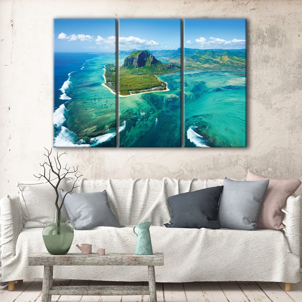 3 panels island aerial view canvas art