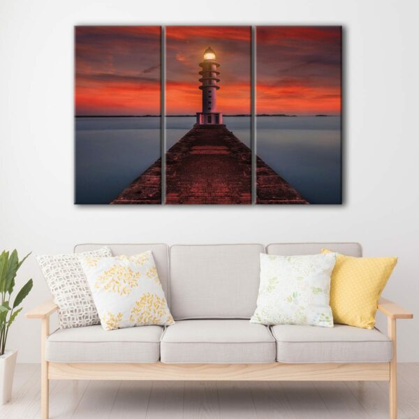 3 panels lighthouse at night canvas art