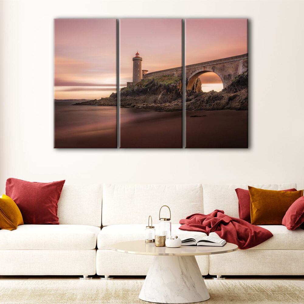 3 panels lighthouse bridge canvas art