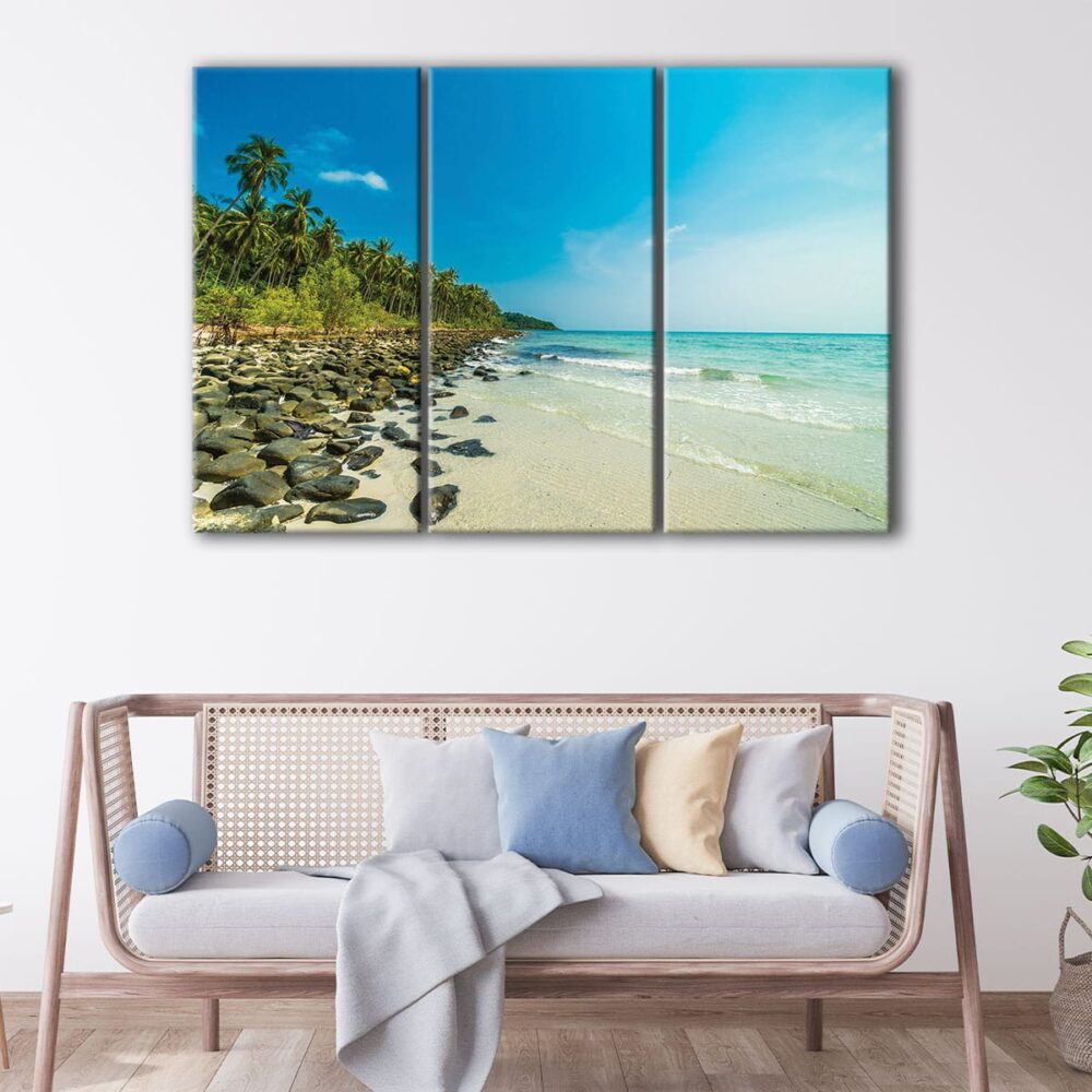 3 panels rocky beach canvas art