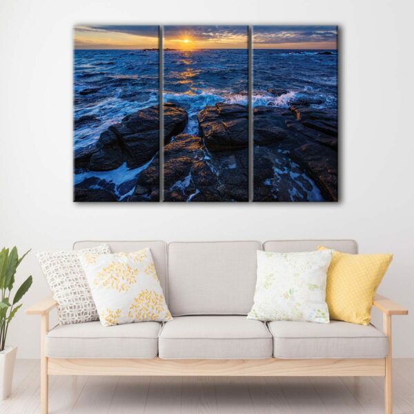 3 panels rocky beach sunrise canvas art