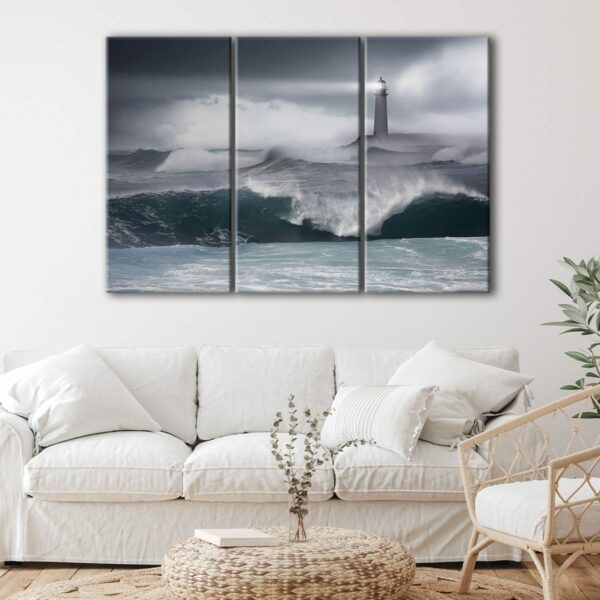 3 panels stormy lighthouse canvas art