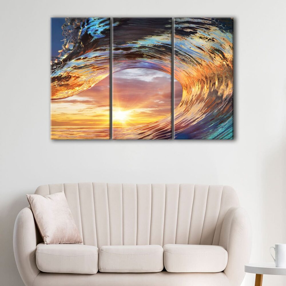 3 panels sun in wave canvas art