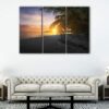 3 panels sunset behind palm canvas art