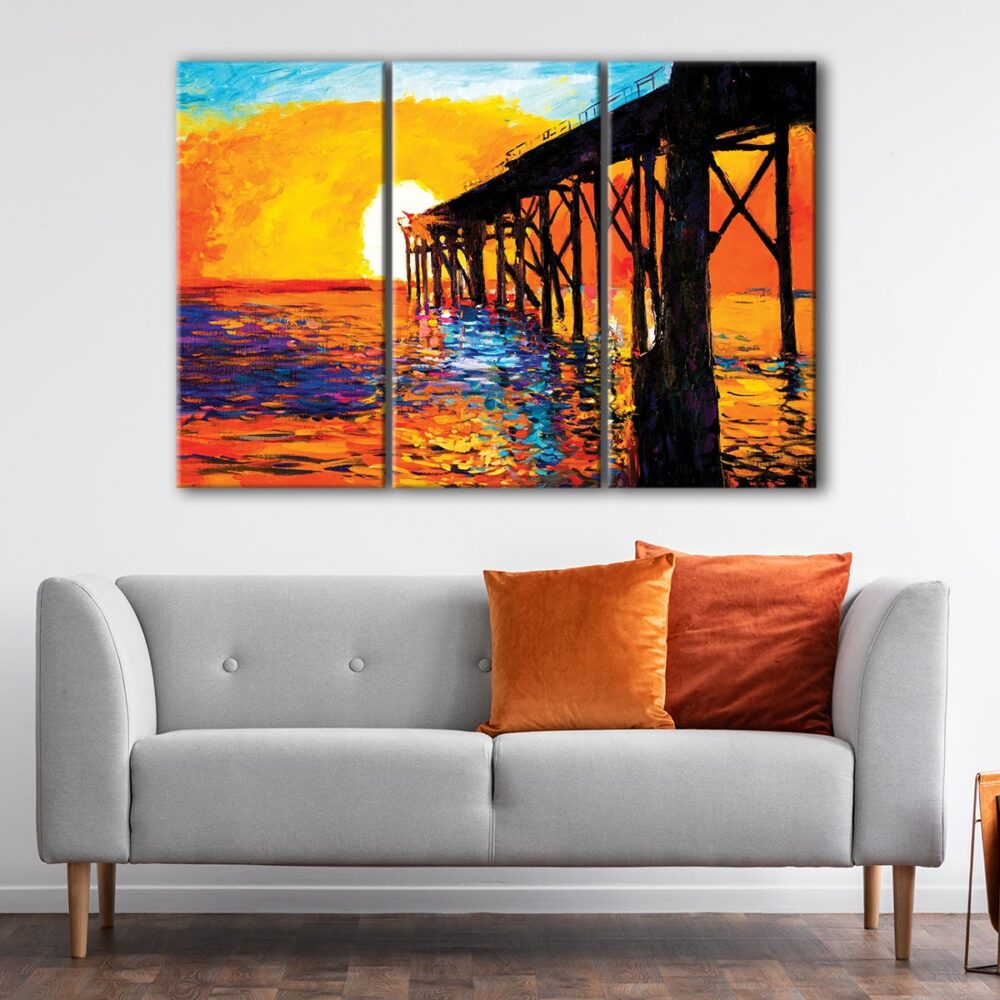 3 panels sunset painting giclee canvas art