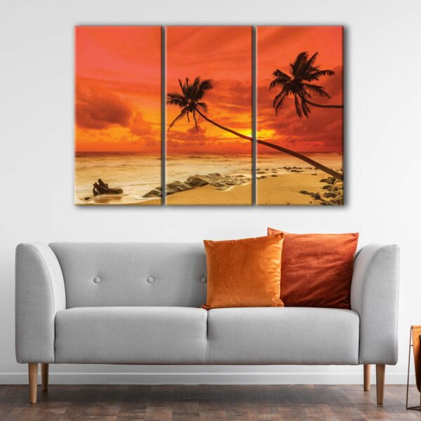 3 panels warm beach sunset canvas art