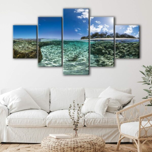 5 panels beach with rocks canvas art