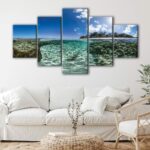 5 panels beach with rocks canvas art