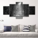 5 panels black and white forest canvas art