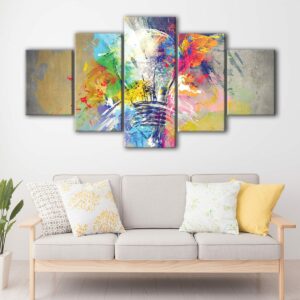 5 panels colorful light bulb canvas art