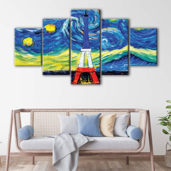 5 panels eiffel tower van gogh style canvas art