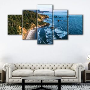 5 panels forest and beach canvas art